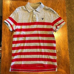 Mens gray and red American Eagle polo size M